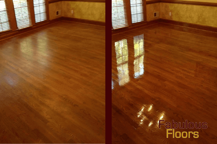 Before and after hardwood floor resurfacing in Lawrenceville, GA