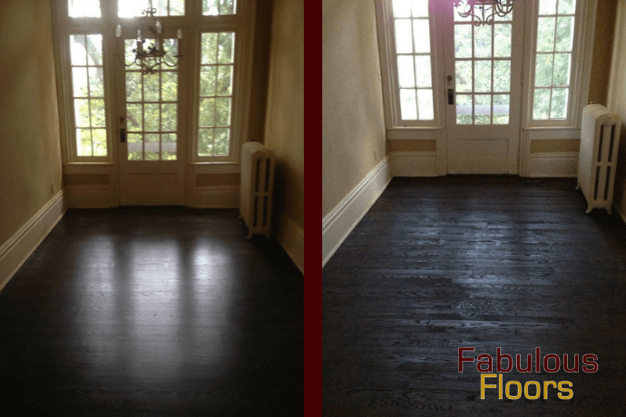 Before and after hardwood floor resurfacing in Lawrenceville, GA