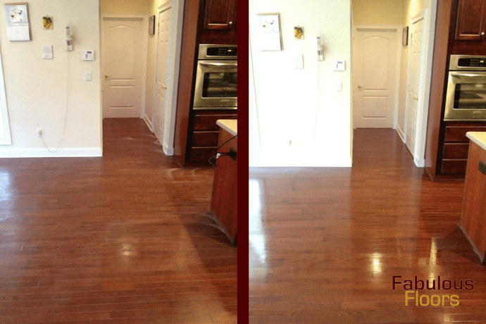 before and after a hardwood refinishing service in tucker, ga