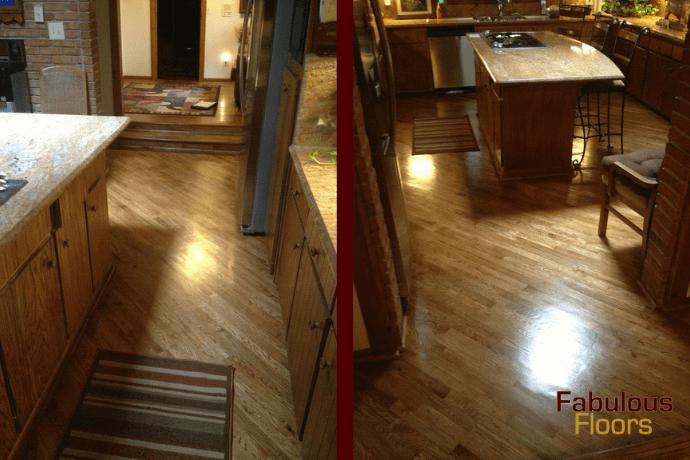 before and after of a hardwood resurfacing job in a smyrna kitchen